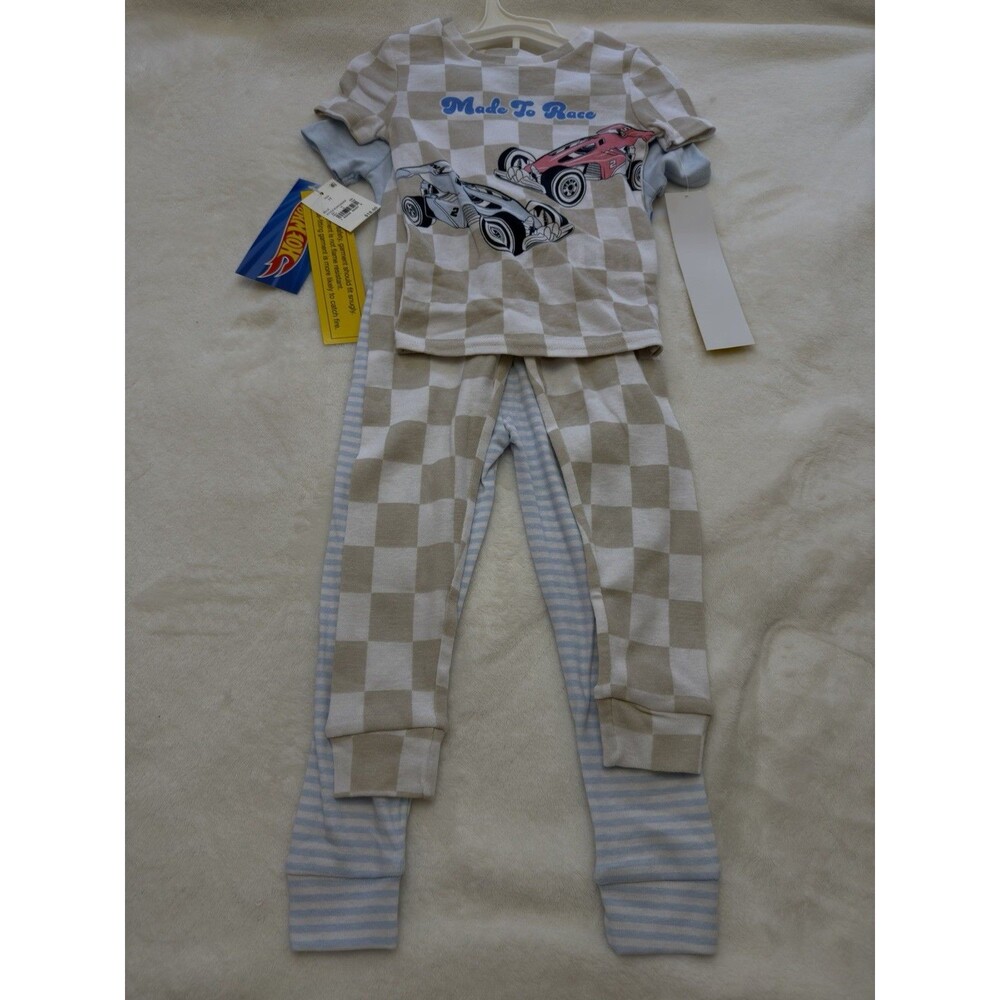 Hot Wheels Boys 3T 2 set Cotton Short Sleeve Tee Pants Set Racing Check